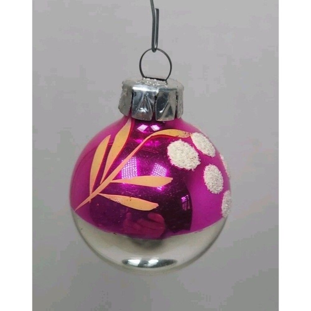 Vintage East Germany Glass Christmas Ornament pink & silver